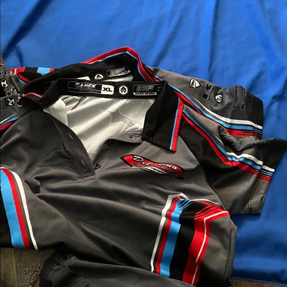 Gray and Black Racing Polo Shirt with Red and Blue Stripes xl - Picture 4 of 4